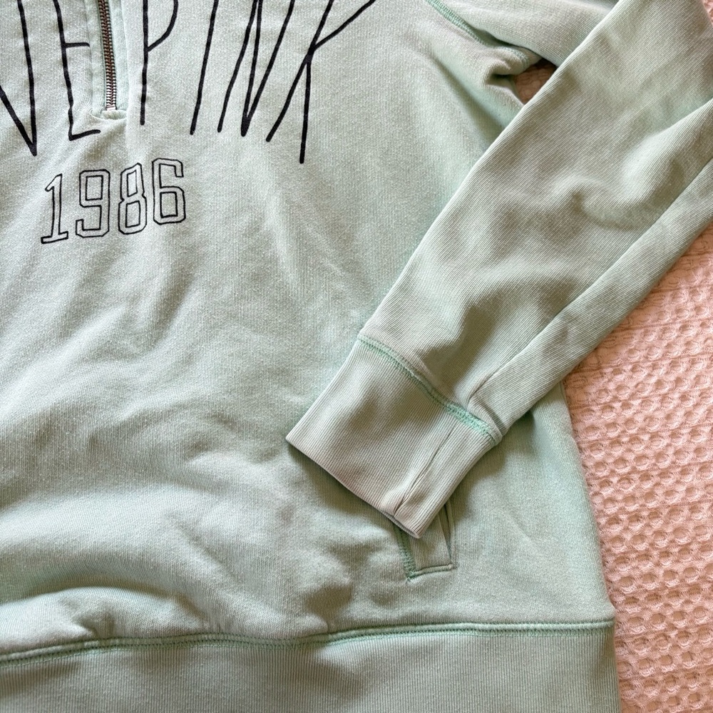 Y2K PINK Victoria's Secret Mint Green 'LOVE PINK' Quarter-Zip Sweatshirt Sz M - Picture 11 of 16